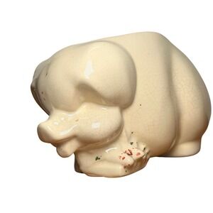 Vintage Ceramic Pig Planter Cream White Glaze Farmhouse Decor Succulent Pot